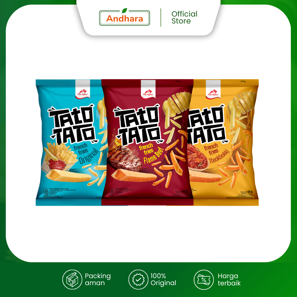 

Dua Kelinci Tato Tato French Fries 60gr - Snack Kentang Renyah Aneka Rasa