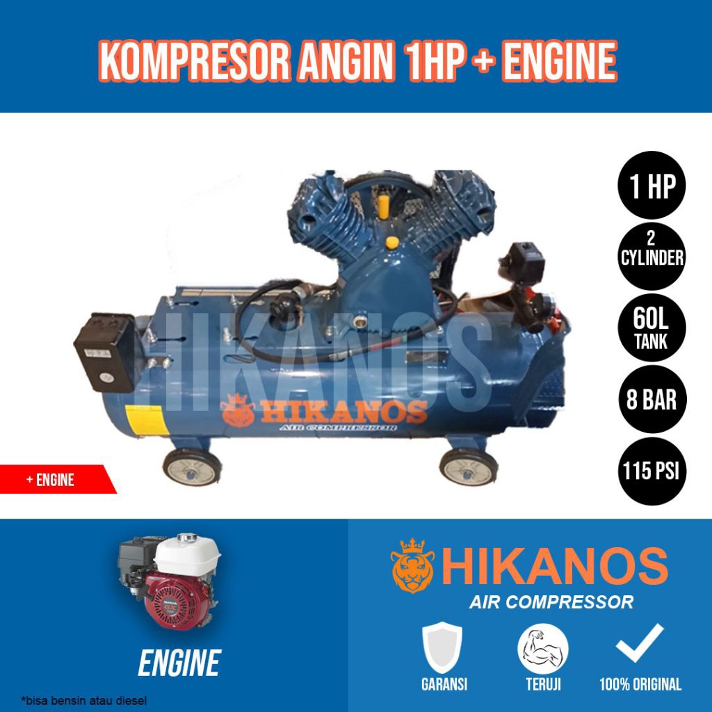 Air Compressor 1HP + Engine, Kompresor Angin