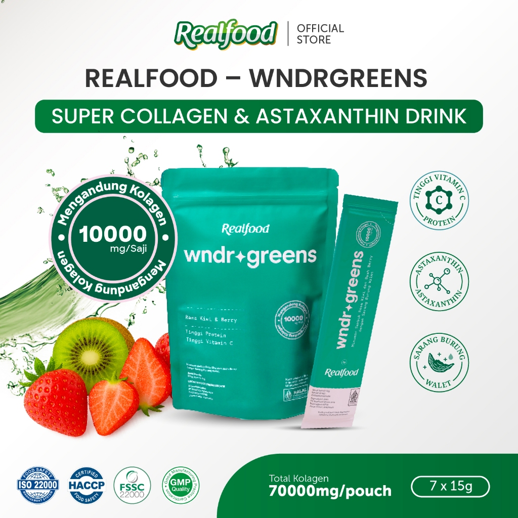 Realfood WNDRGREENS Single Pouch Super 10,000mg Collagen Bird’s Nest Drink