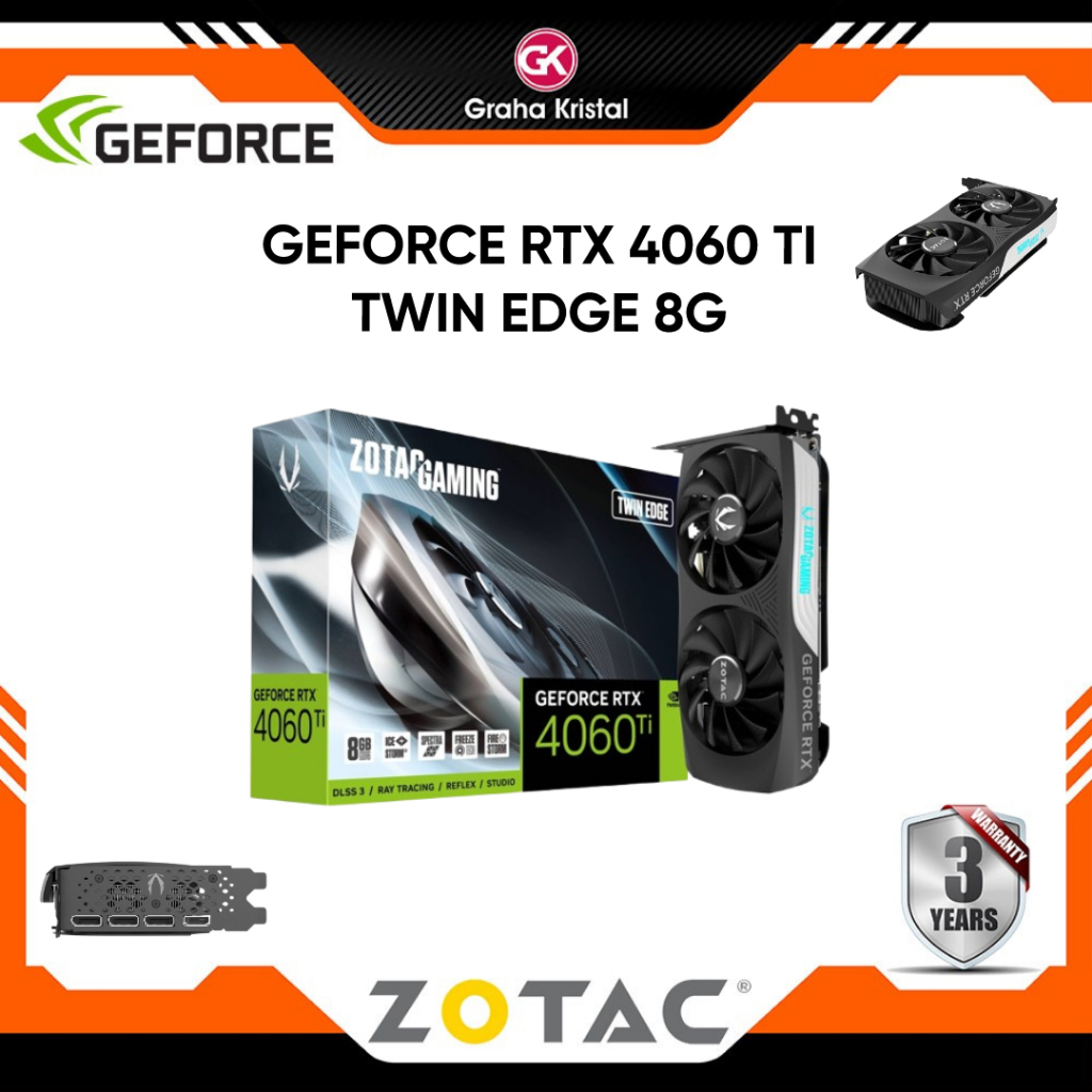 VGA ZOTAC GEFORCE RTX 4060 Ti TWIN EDGE BLACK 8GB GDDR6 - RTX 4060TI