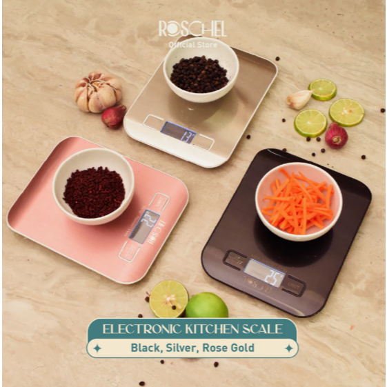 Roschel Timbangan Dapur Stainless Steel Digital 10 Kg Premium Anti Karat LCD Display FREE BATERAI