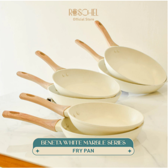 Roschel Beneta White Marble Coating Non-Stick Frypan 18 , 20 , 22 , 24 , 26 , 28 cm Panci Wajan