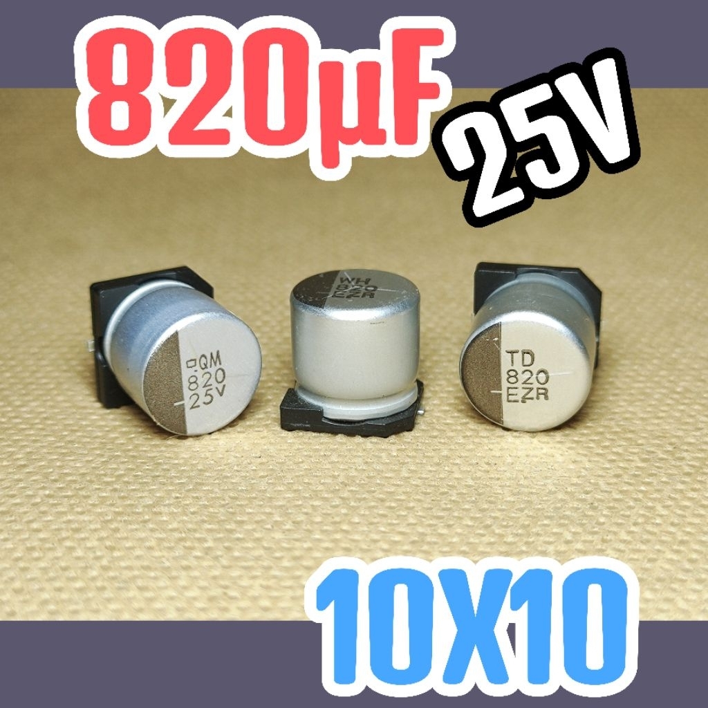 Solid kapasitor capasitor elko elco SMD 25v 820uf 25v 820 uf 25 v 25 volt 10x10 ORIGINAL