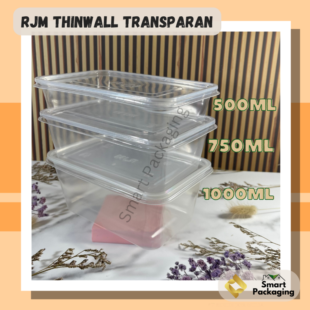 [ISI 25 PCS] RJM Thinwall Food Container Trans 500ml 750ml 1000ml / Tempat Makan Plastik / Wadah Bek