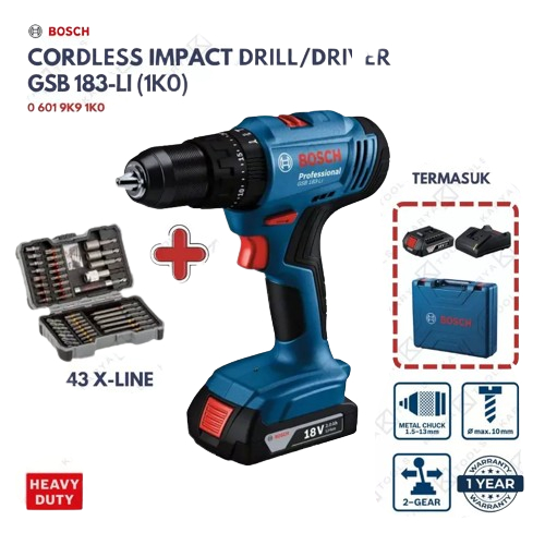 Bosch GSB 183-LI Cordless Impact Drill / Bor Impact Baterai 18Volt