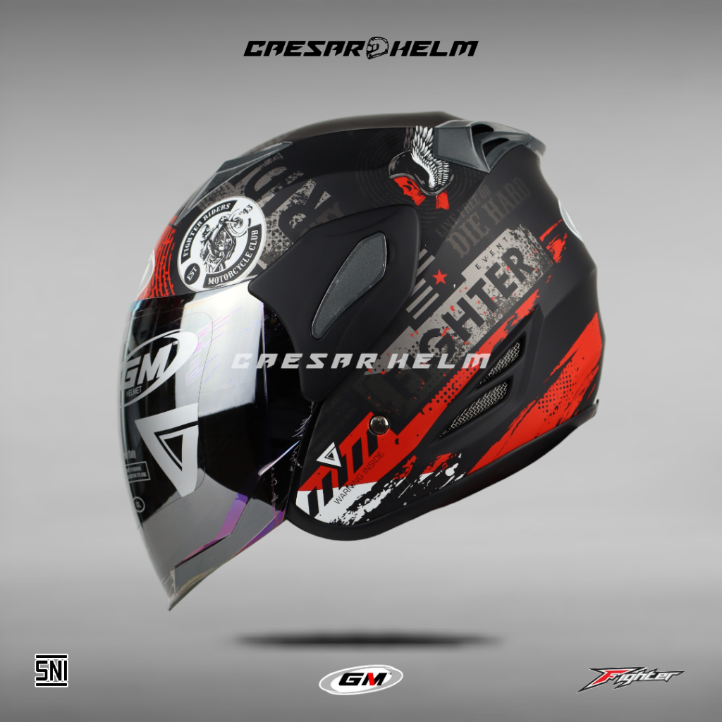 GM Fighter SR Motif Motorclub - Black/Red Doff - Helm Half Face