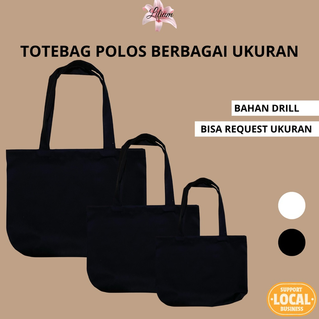 Totebag Landscape Hitam Polos | Totebag Berbagai Ukuran | Totebag Landscape | Totebag Drill | Toteba
