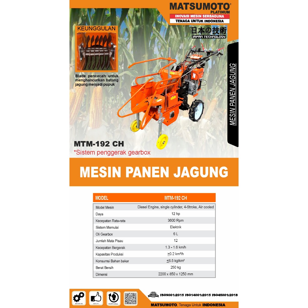 Mesin Panen Jagung Pemanen Jagung Corn Harvester Matsumoto MTM 192/ MTM 1100 CH