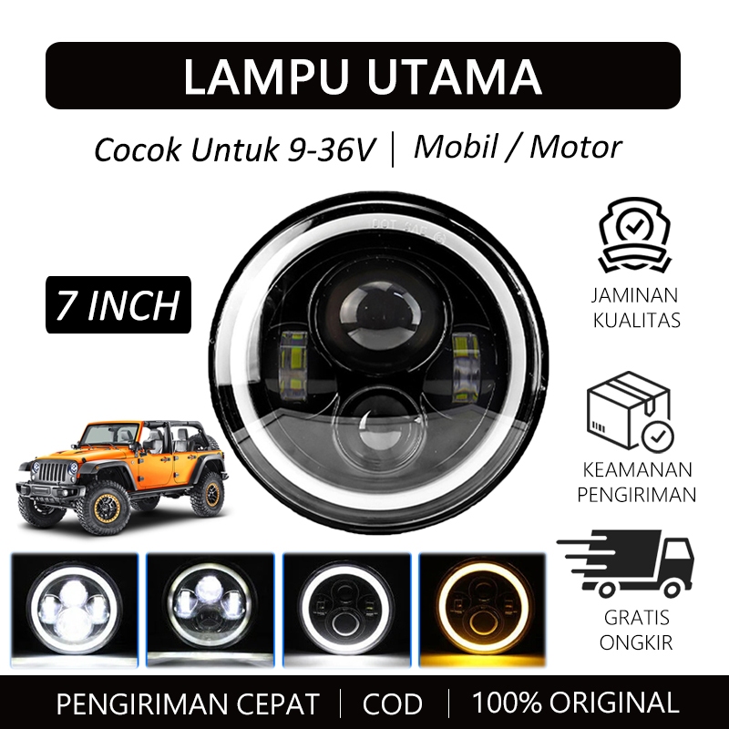 Lampu Utama Mobil 7 Inch Projie Plus 4 LED Dipimpin Lampu Depan Bulat Sepeda Motor Jeep Jimny Katana