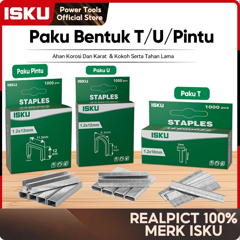 

ISKU Staples Gun Manual/Isi Ulang Refill Staples 1000pcs 1.2*10mm Perkakas Isi Stapless Tembak Gun Tacker