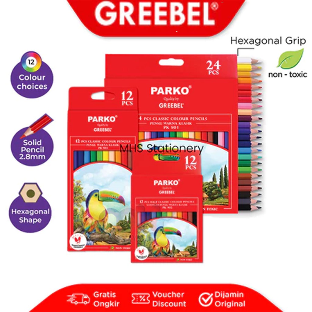

Color Pencil Pensil Warna 12 dan 24 Warna GREEBEL Aman untuk Anak Mewarnai Parko Kertas Stationery Alat