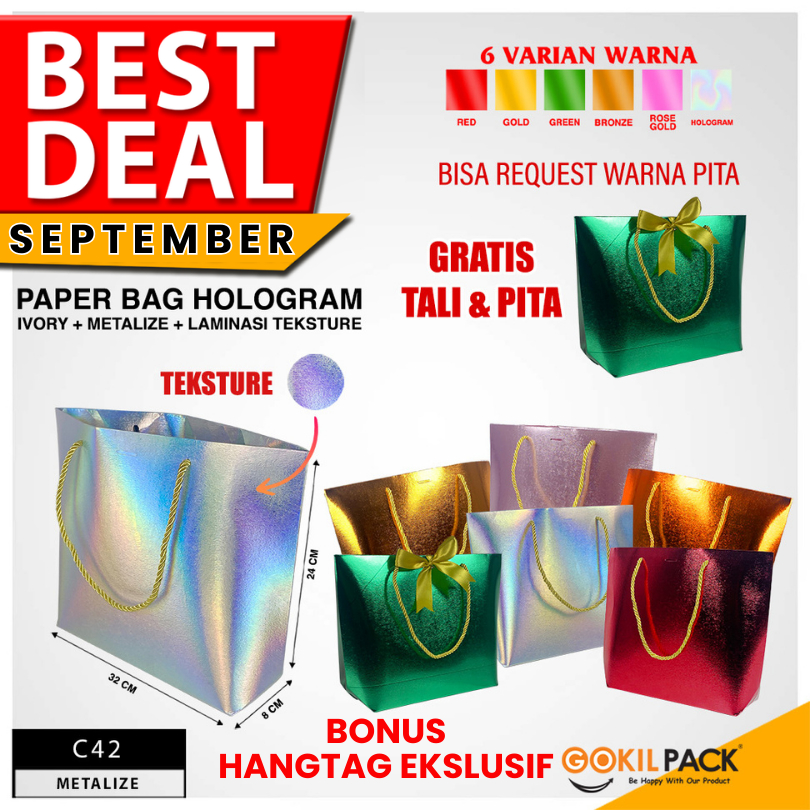 

Paper Bag Souvenir Metalize Hologram/Tas Kado Hadiah Pernikahan/Goddie Bag/C42