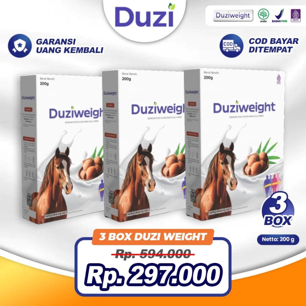 

Duzi Weight - Susu Kuda Penambah Berat Badan 200gr Nutrisi Tubuh Alami