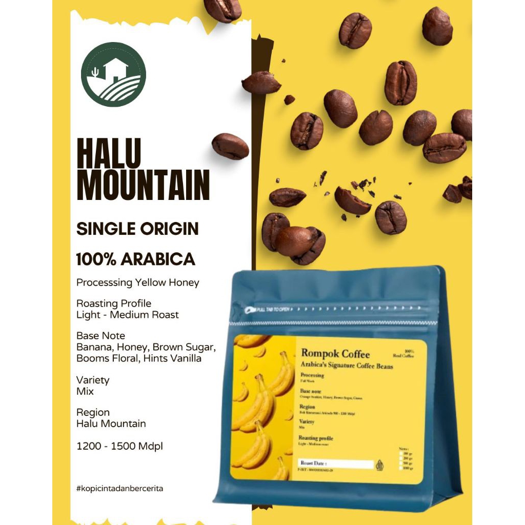 

100g kopi arabica gunung halu mountain rasa banana original tanpa campuran bahan lain HALAL