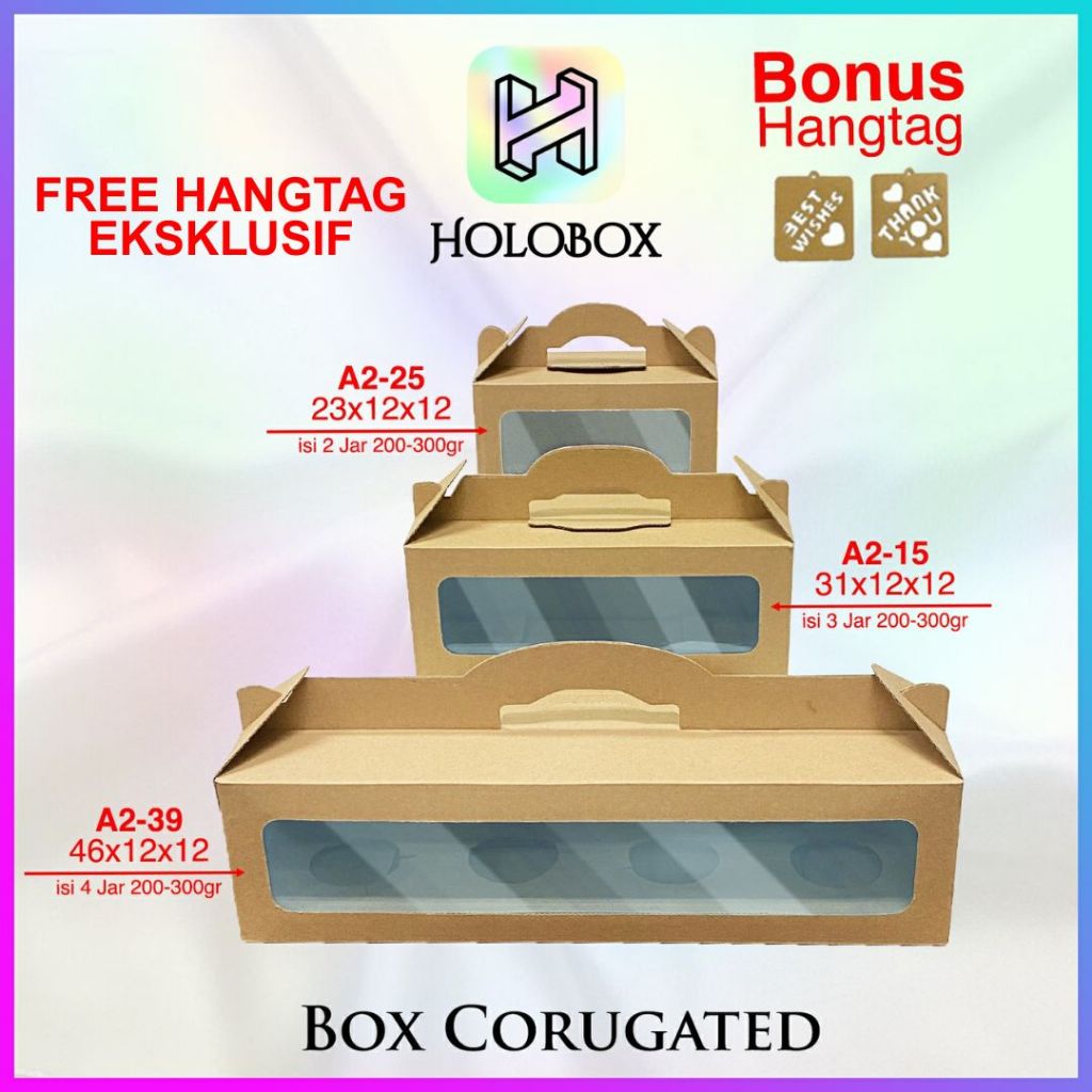 

Box Hampers / Dus Toples 500 ml isi 3 / Kotak Packaging Jar / Gable / 31x12x12 / A2-15