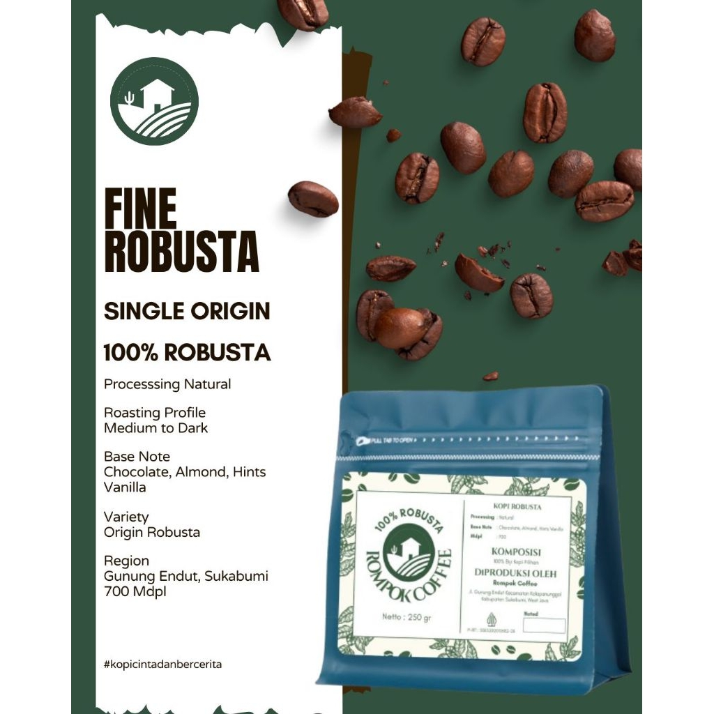 

Kopi Robusta Original Biji Kopi Asli 100gramRompok Coffee Roastery Kopi RobustaTerenak
