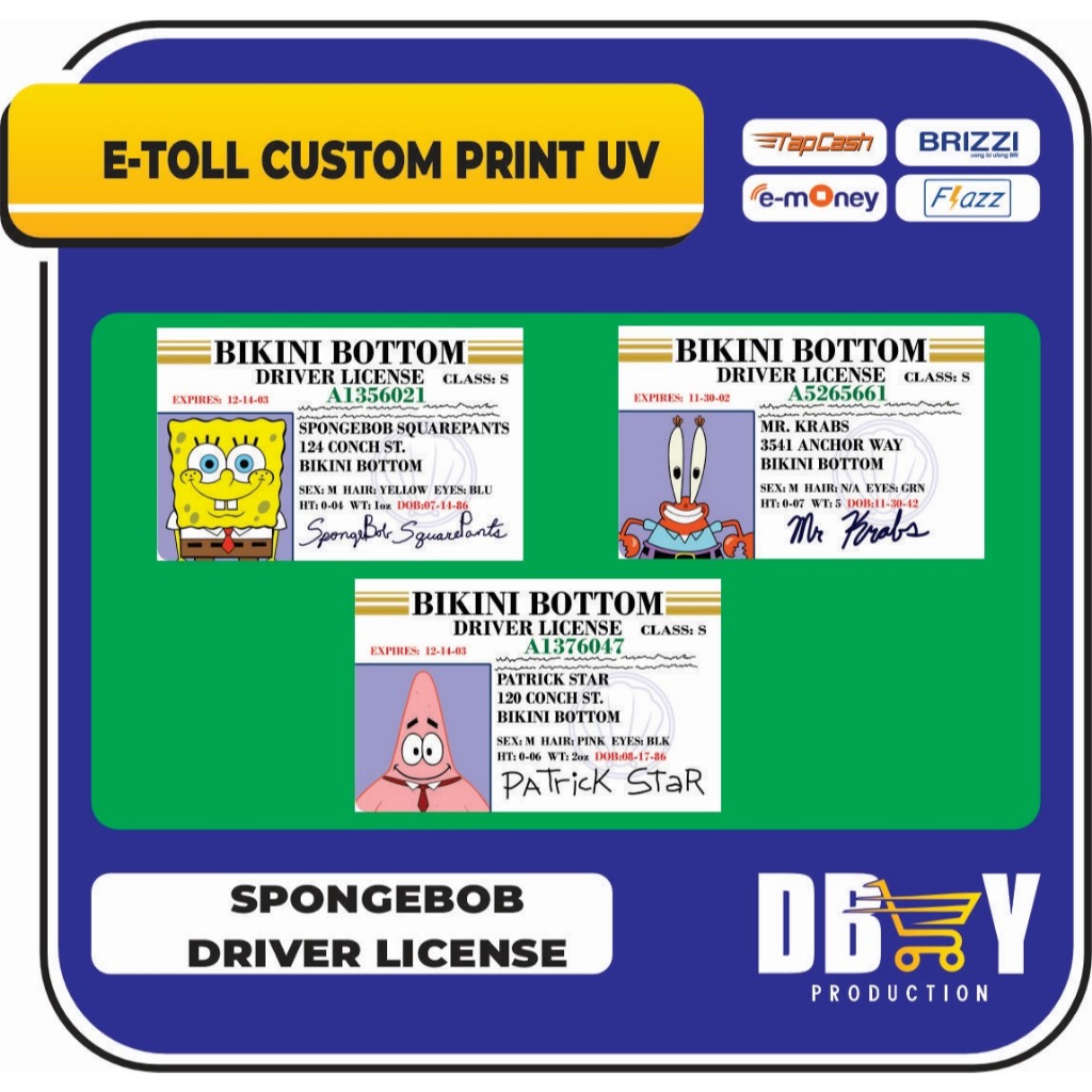 Emoney Brizzi TapCASH Flazz gen 2 (CUSTOM Print Uv) Spongebob Edisi Bikini Bottom Driver License