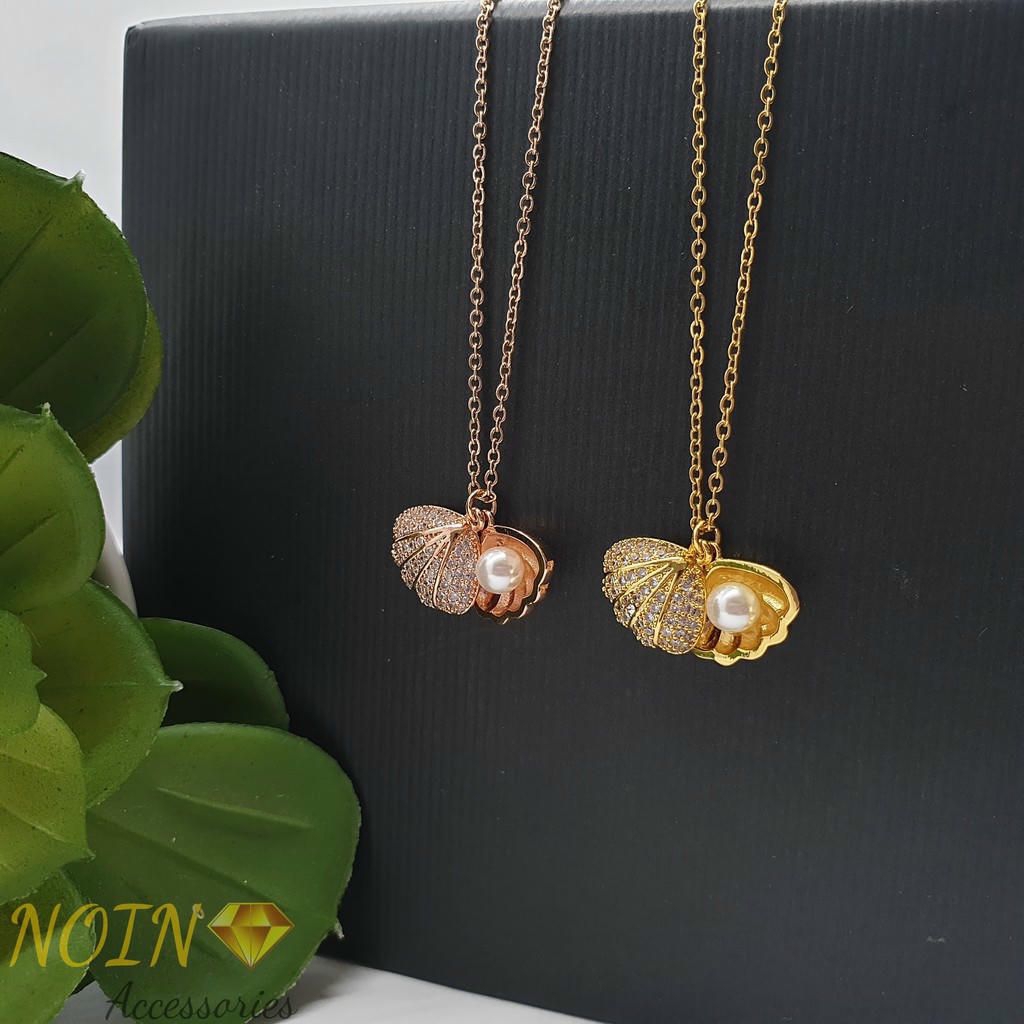 Kalung Wanita Titanium Kerang Mutiara