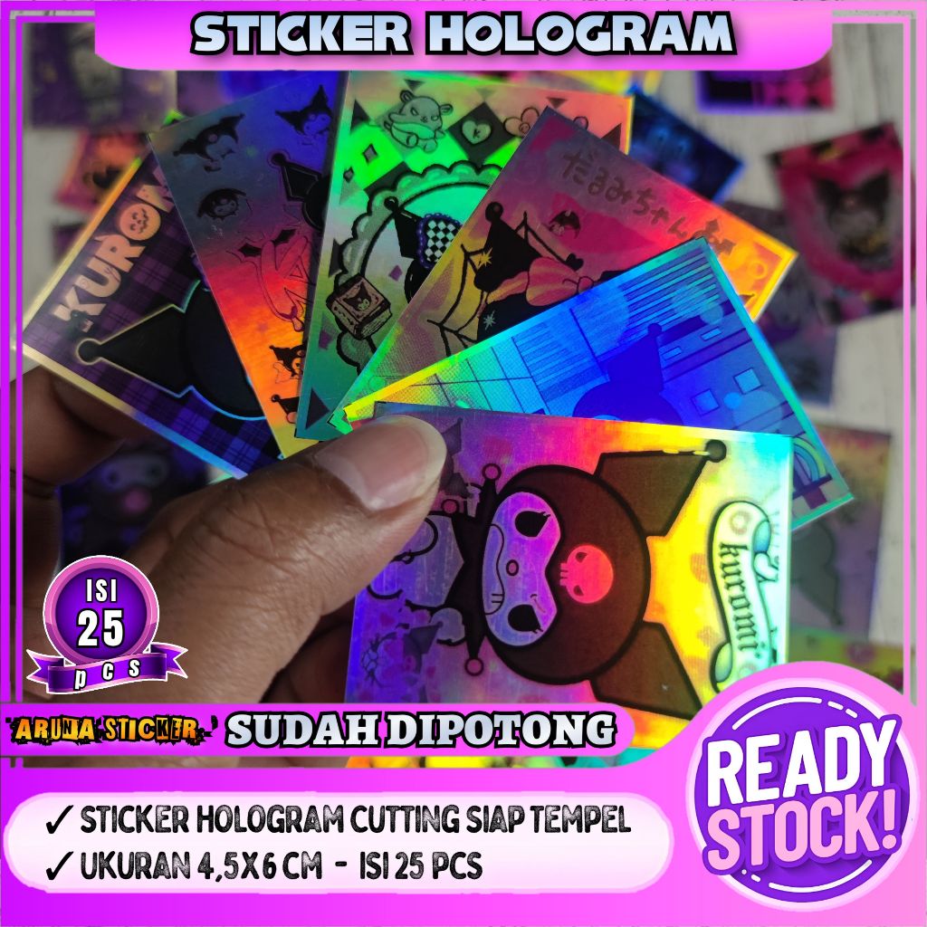 

25 pcs Sticker Kuromi Sanrio Hologram Sudah Dipotong Tinggal Tempel