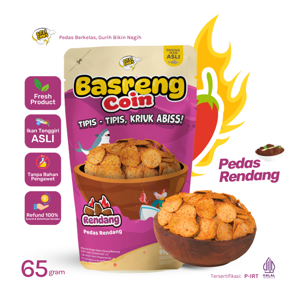 

GELICHIPS - Basreng Bulat Koin Rasa Rendang Renyah Tipis Kriuk 65gr