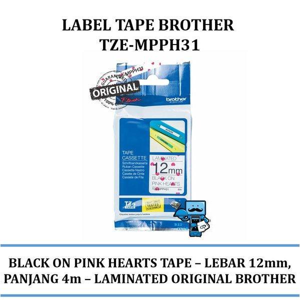 

Brother Label TZE-MPPH31 12mm x 4m Black on Pink Hearts Tape TZEMPPH31