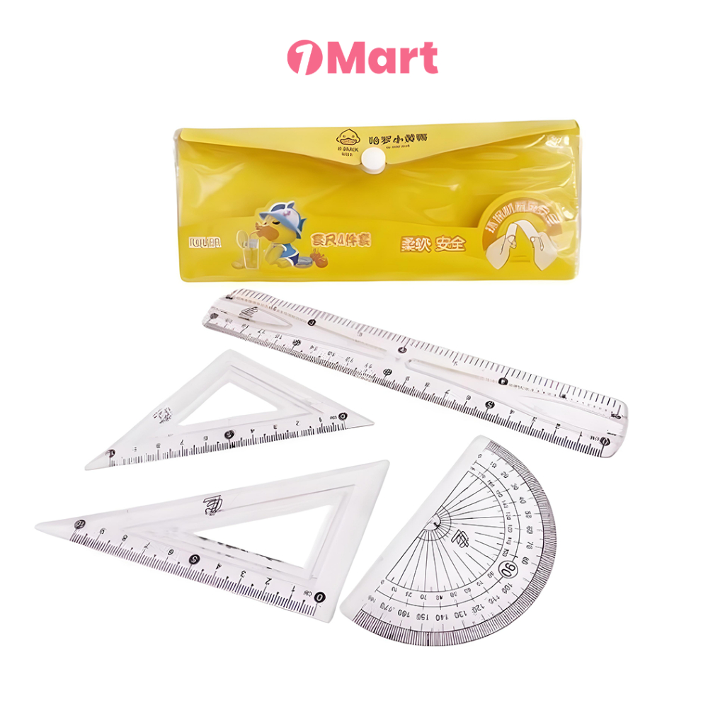 

1MART Set Penggaris Sekolah – 4 in 1 dengan Tempat Penyimpanan Karakter Lucu