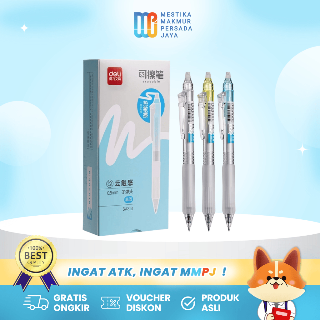 

Deli SA313 Erasable Gel Pen 0.5 mm – Pulpen Gel Lucu Tinta Biru Bisa Dihapus Deli SA313