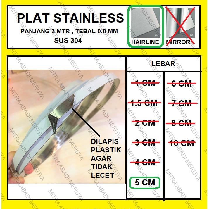 Plat Stainless Hairline 5 cm Plat Strip SS Lis Stainless