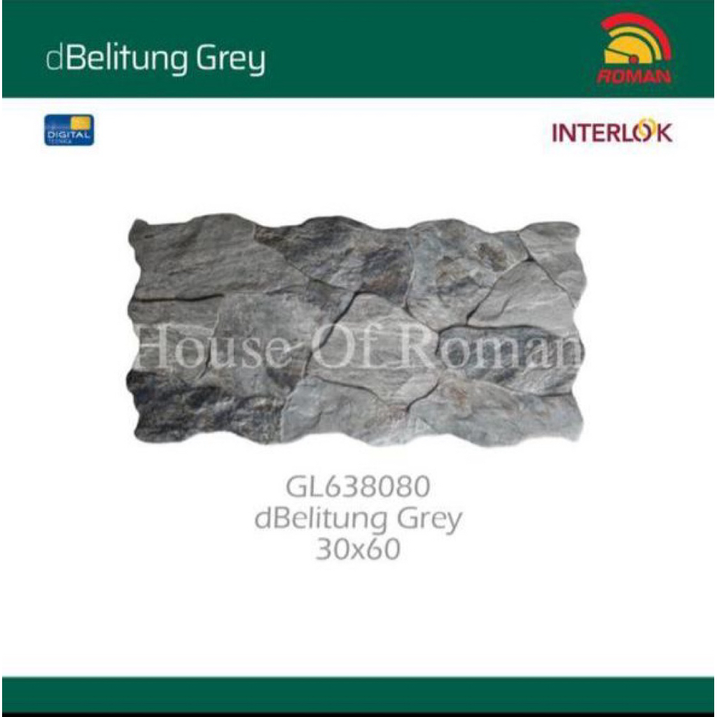 Roman Granit Interlock 30x60 dBelitung Grey GL638080/Keramik Dinding Pagar Abu/Keramik Motif Batu Al