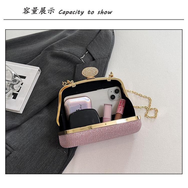 BJ82198 - BLACK/GOLD/SILVER/PINK - TAS PESTA CLUTCH SLEMPANG MEWAH ELEGAN HANDBAG TALI RANTAI