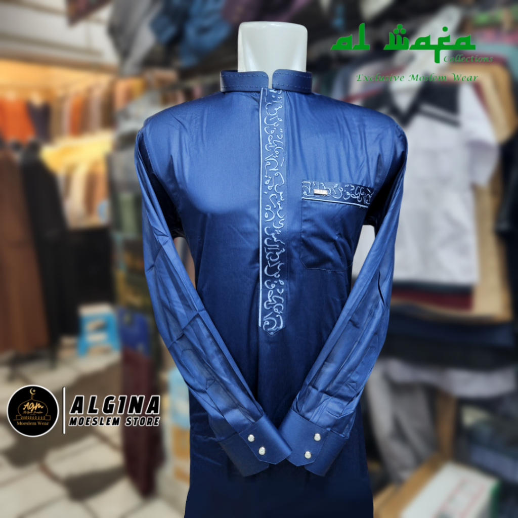 Gamis Al Wafa Warna Bordir Lengan Panjang Cuff & Manset Bahan Satin Korea | Jubah Muslim Lengan Panj