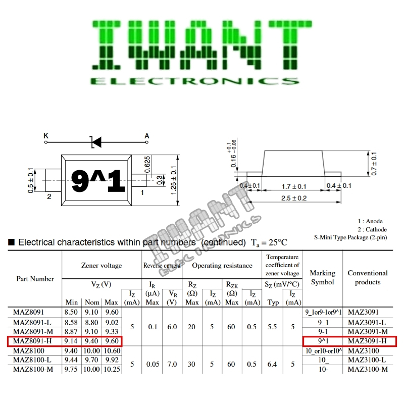 DIODA ZENER 9.4V 9.7V 13V 18V SMD PANASONIC DIODA 9V4 9V7 13V 18V DIODA ZENER SMD 18V