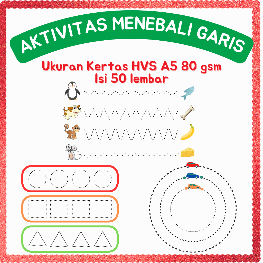

LEMBAR AKTIVITAS MENEBALI GARIS ANAK PAUD-TK / KERTAS HVS A5 80 gram Isi 50 Lembar
