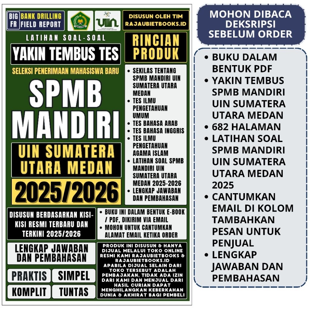BUKU YAKIN TEMBUS TES SPMB MANDIRI UIN SUMATERA UTARA MEDAN 2025 - SELEKSI MANDIRI UIN MEDAN 2025