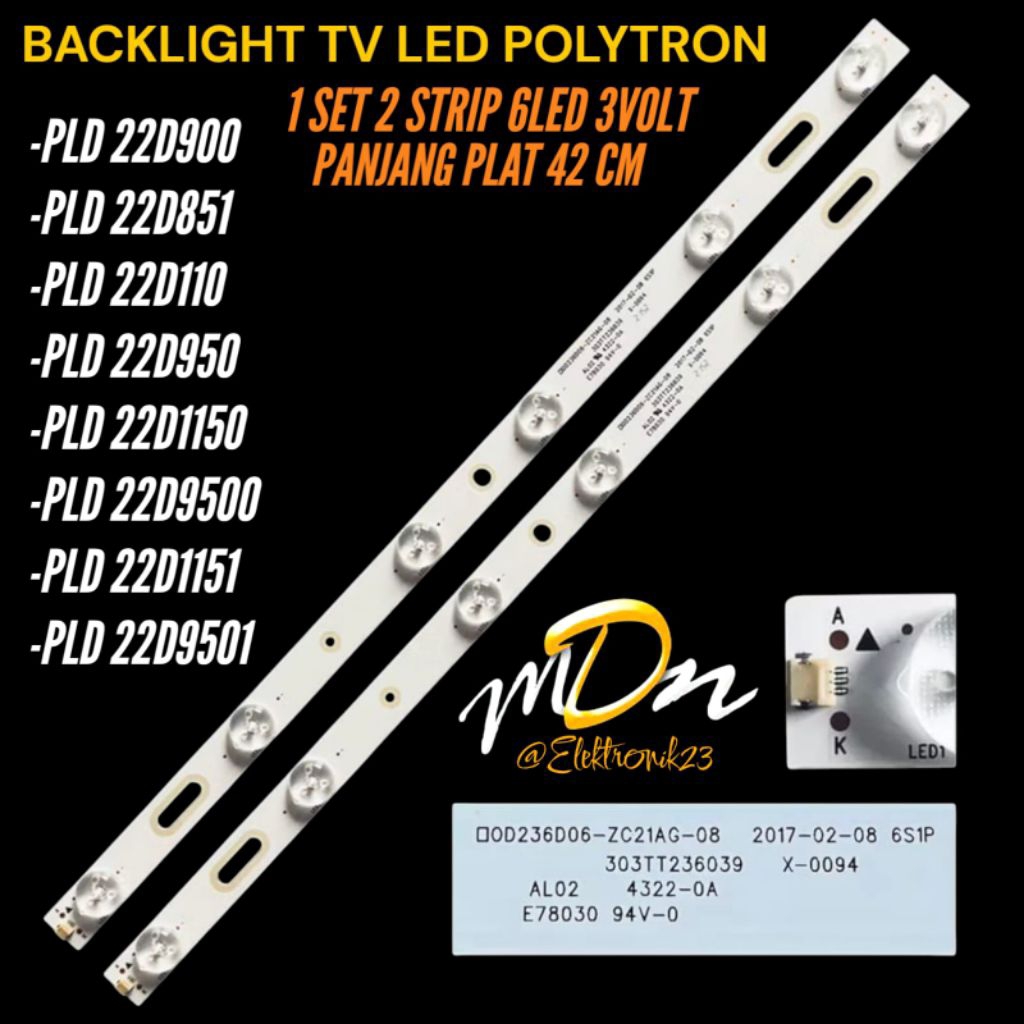 BACKLIGHT TV LED POLYTRON 22 INCH PLD-22D900- PLD-22D851- PLD-22D110- PLD-22D950- PLD-22D9500- PLD-2