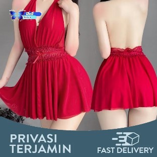Kindi_store - Lingerie Sexy Hot Halter Neck Renda transparan | Baju Tidur Wanita Elegant Hot Mini Dr