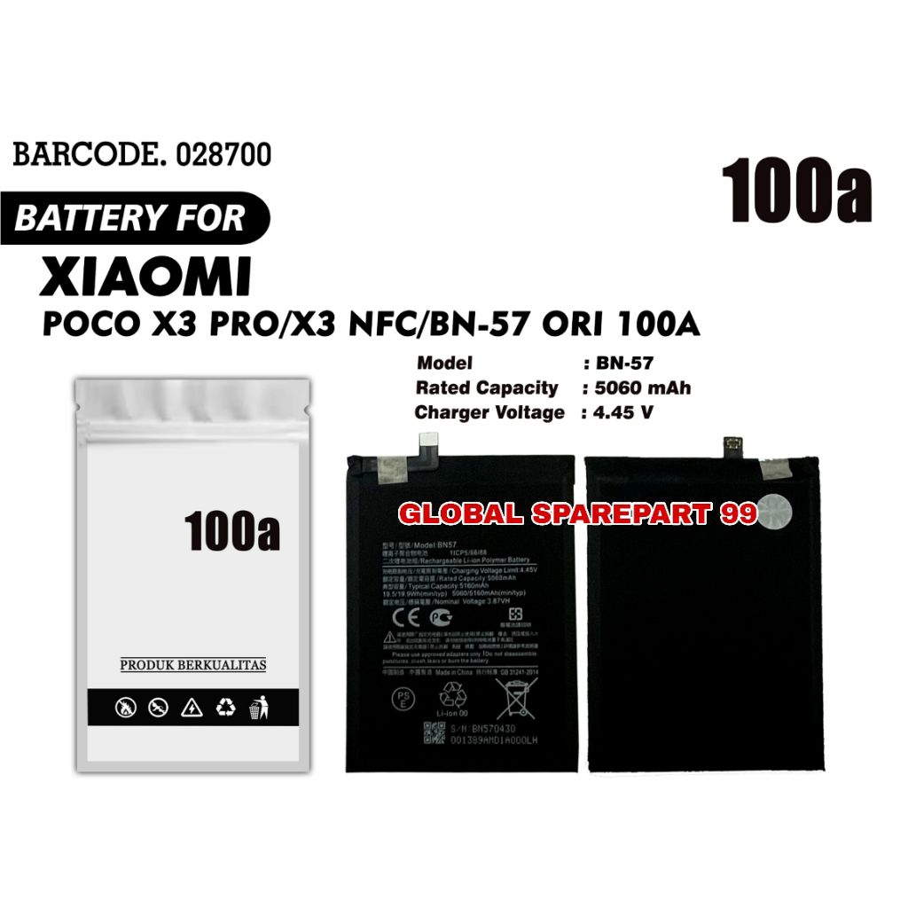 BATERAI (BN-57) POCO X3 PRO / POCO X3 NFC ORI 100A BATERAI BATTERY BATRE