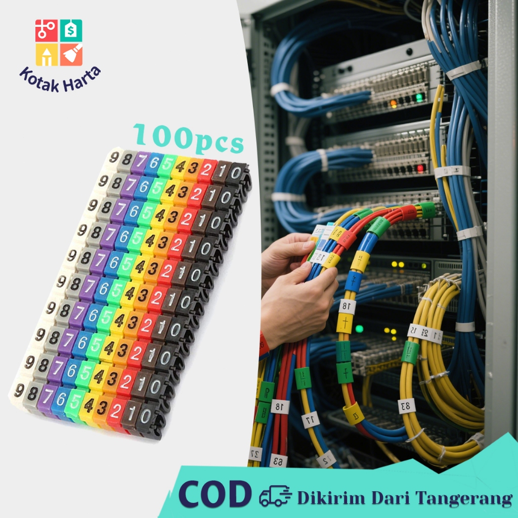Penanda Nomer Kabel 100pcs 2.5mm Cable Marker Label C Type Kabel Jaringan Warna Marker Kabel Angka