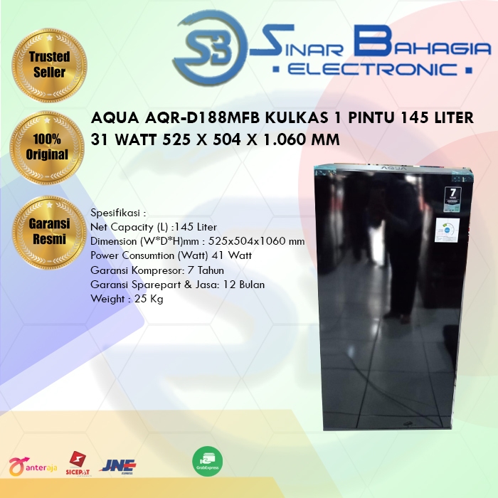 AQUA  AQR-D188MFB KULKAS 1 PINTU  145 LITER (NEW KHUSUS BANDUNG)