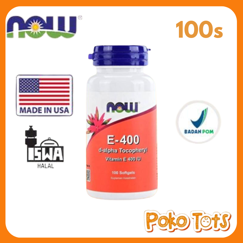 Now Foods Vitamin E-400 IU D-Alpha Tocopheryl 100 Softgels Vitamin Kesehatan Kulit Antioksidan Vit-E