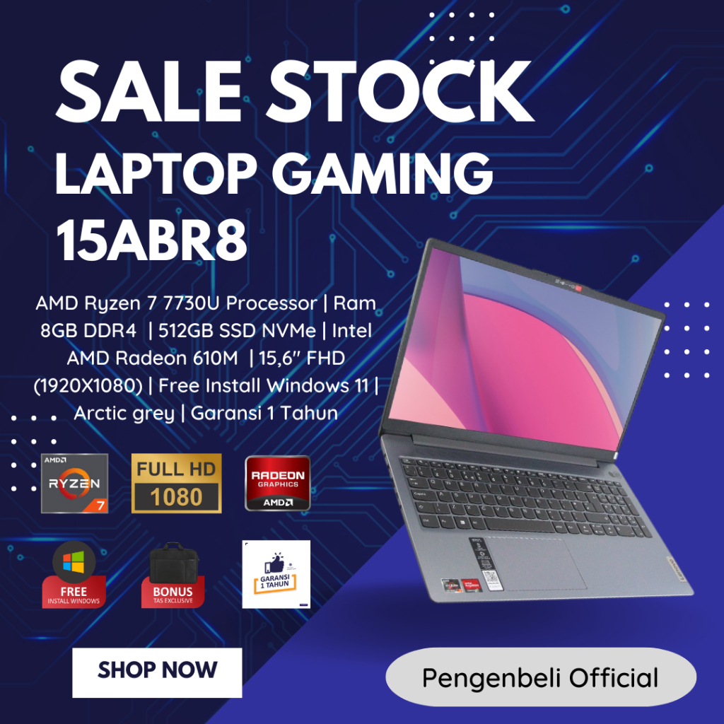 Sale Stock Laptop Gaming Dan Ringan - AMD Ryzen 7 7730U - Ram 8GB - SSD 512GB - Layar 15.6" Full HD 