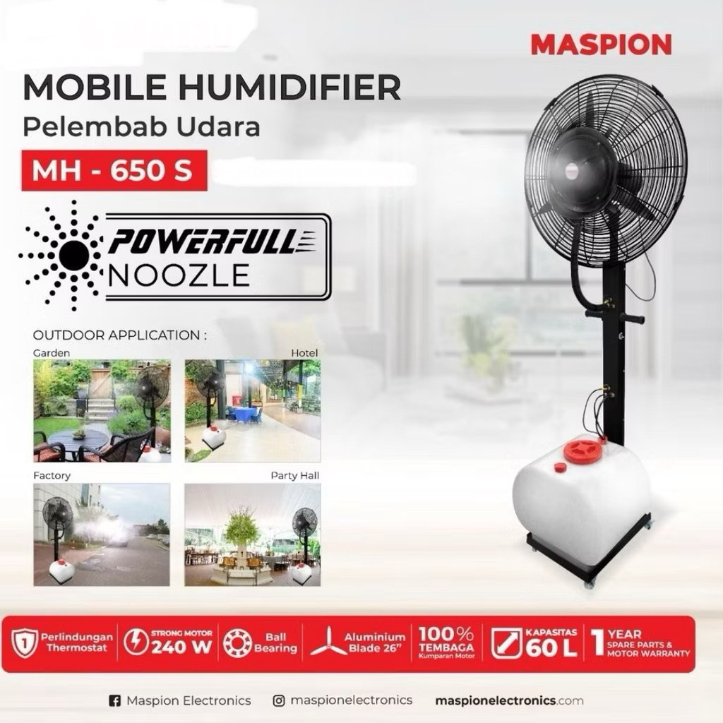 Mist fan water 26 inch MASPION MH 650 S kipas angin embun misty pakai air 60 liter