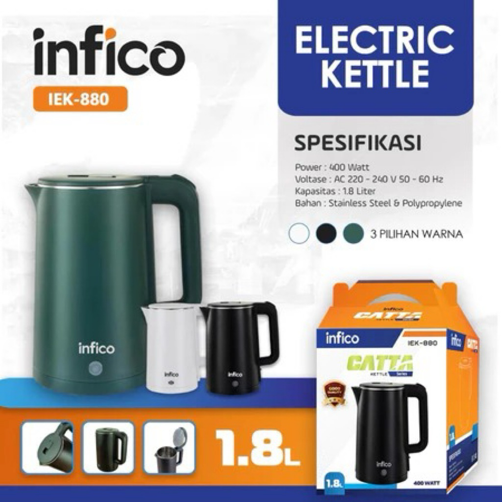 bestpromo infico kettle listrik 1,8l stenlis anti karat / kettle hotel traveling / teko pemanas air