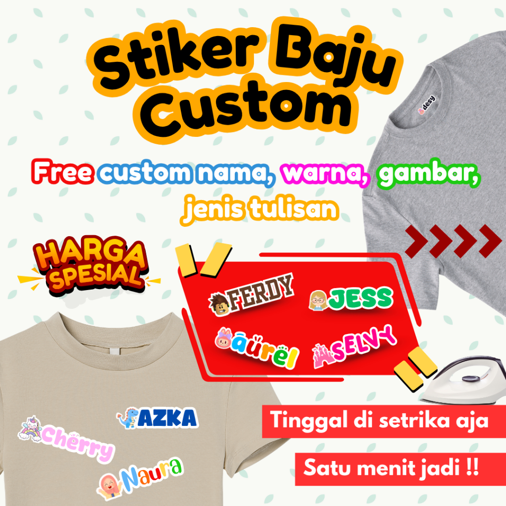

DIY stiker nama kaos baju dasi topi / stiker custom nama label printing kain setrika
