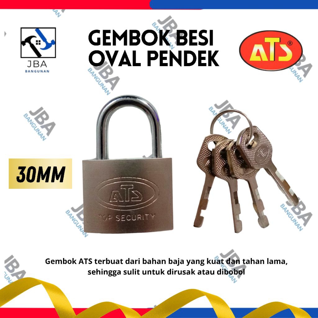 Gembok Besi Oval Pendek 30mm ATS/Gembok Oval Pendek 30mm/Gembok Oval Pendek/Gembok Leher Pendek/Gemb