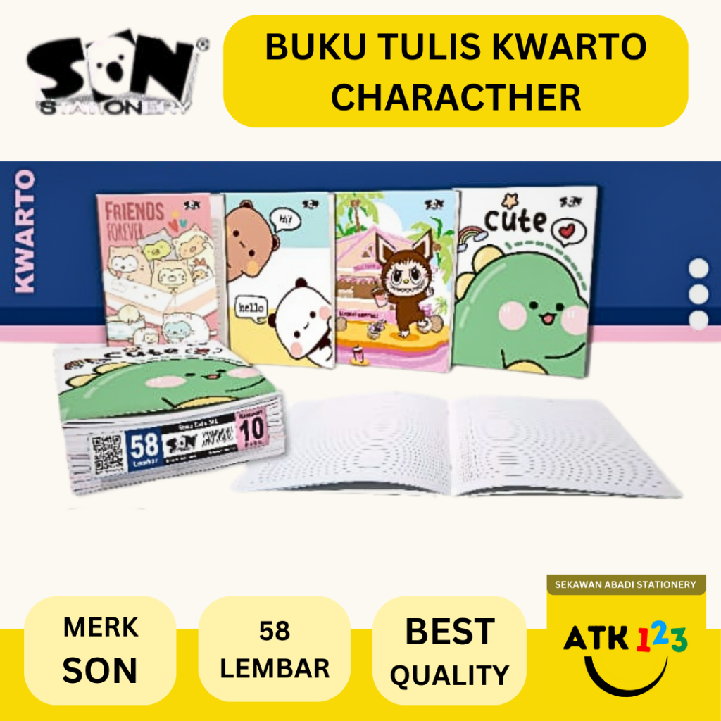 

SON Buku Tulis Kwarto 58 Lembar / Buku Tulis Boxy Character