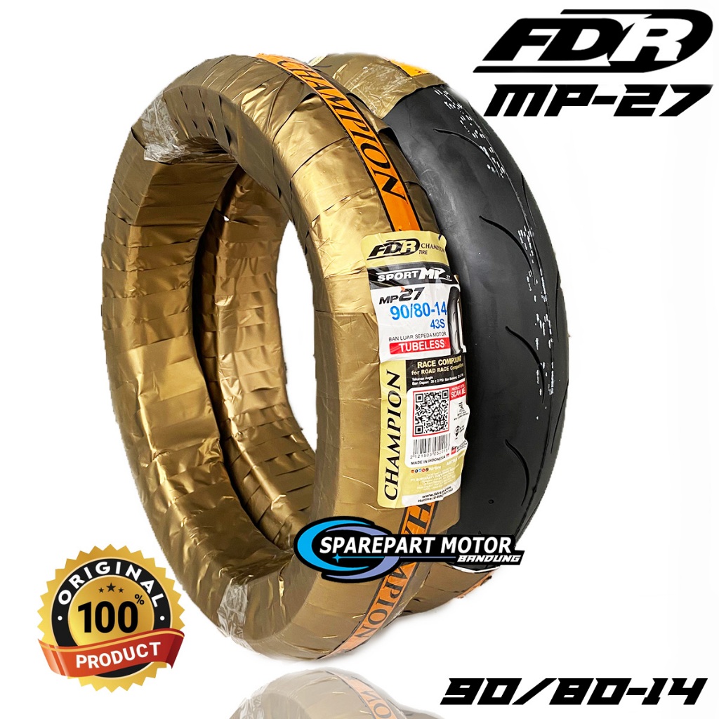 Ban FDR MP27 RING 14 (HARGA SEPASANG DEPAN & BELAKANG) 90-80-14 TUBELESS SOFT COUMPOND