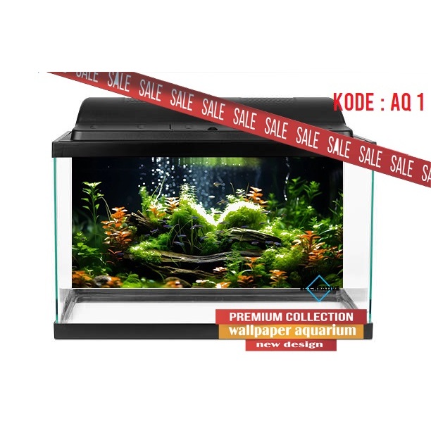 stiker sticker background aquarium  aquascape pemandangan jumbo kaca akrilik besar air terjun naga