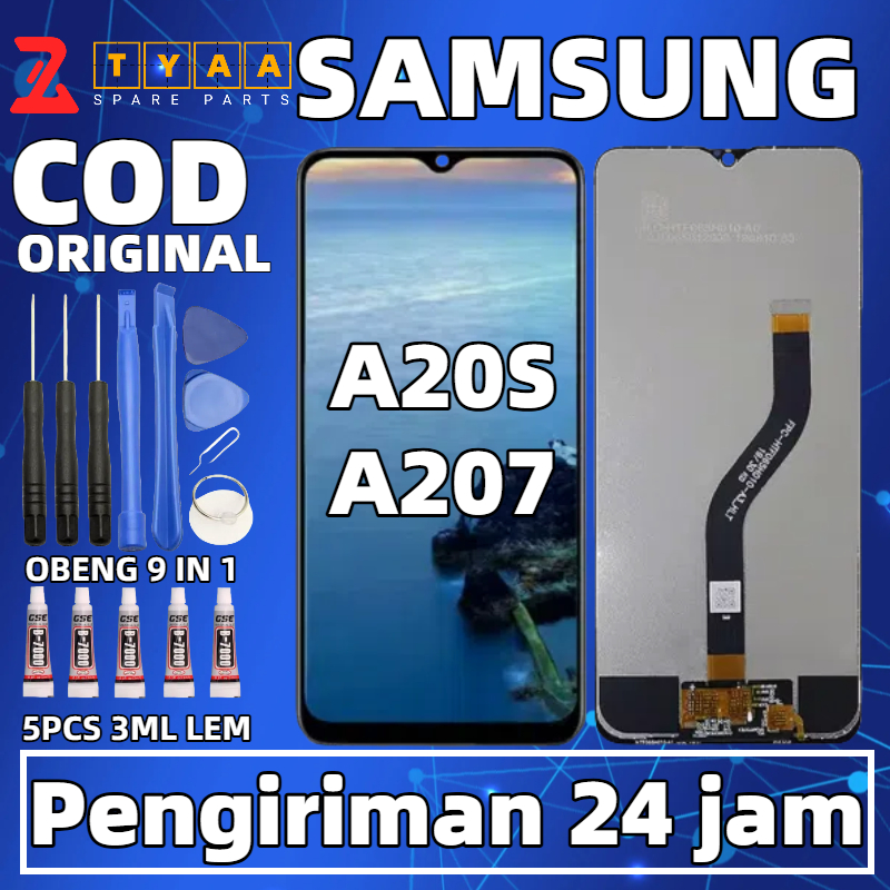 ORIGINAL LCD TOUCHSCREE SAMSUNG A20S/A207 FULLSET LAYAR ASLI + LEM FREE + GRANSI LEM