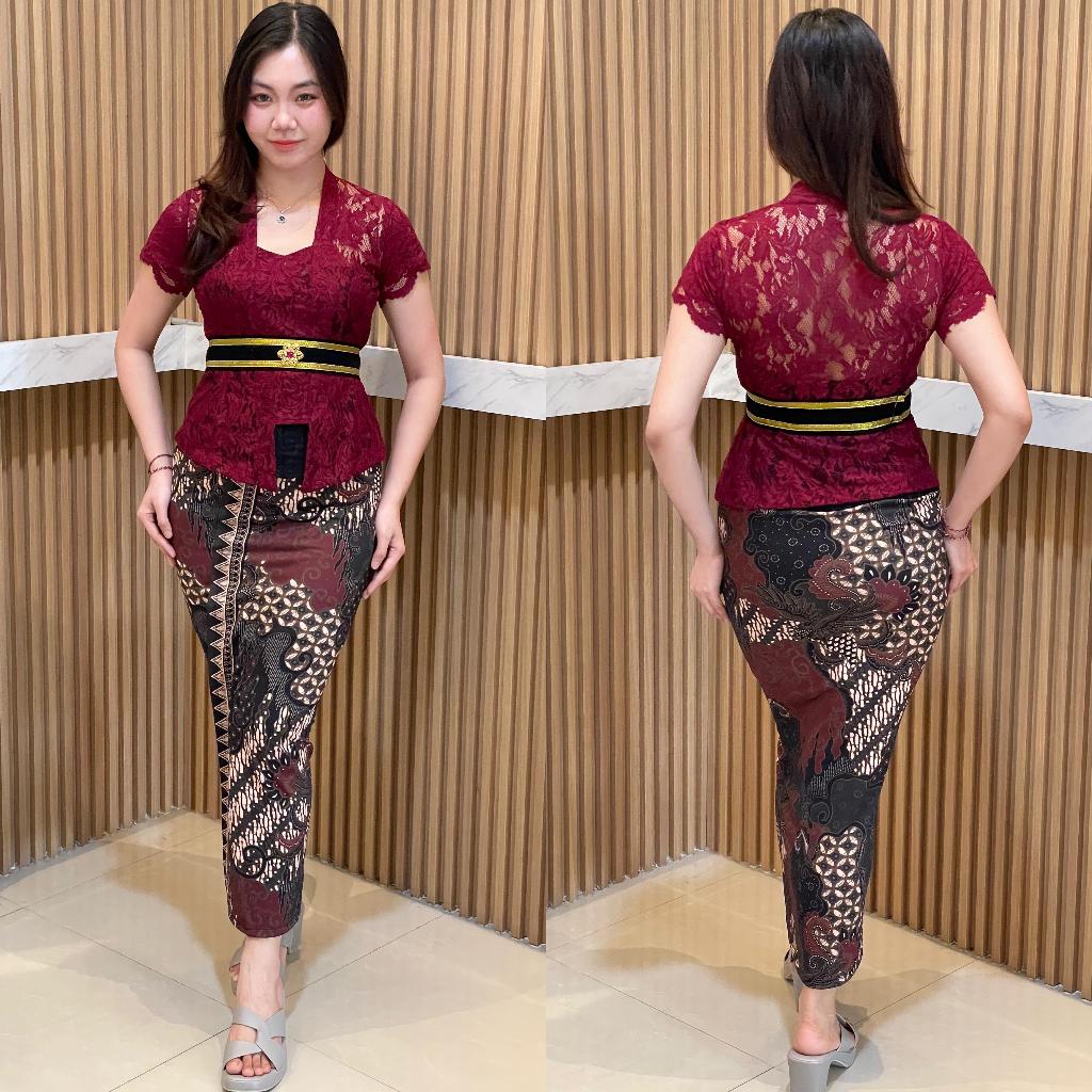 One Set (Setelan) Shopia Brokat Lengan Pendek Lilit Mewah Elegant/Atasan Wanita /Baju